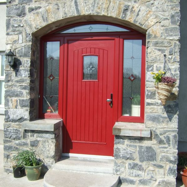 T & G Glazed Composite Red Front Door